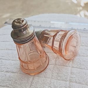Doric Pattern Depression Glass Pink Salt and Pepper Shakers